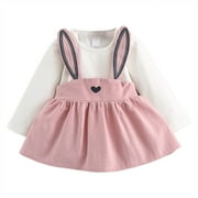 JSCDRPDWL Girls Dresses Autumn Kids Suit Toddler Cute Dress Years Baby Old Girl Bandage Rabbit Girls Dress Toddler Girl Clothes Pink 3-6 Months